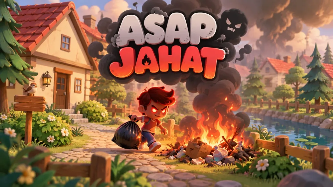 Asap Jahat cover art: a boy carrying a trash bag past a burning pile of waste