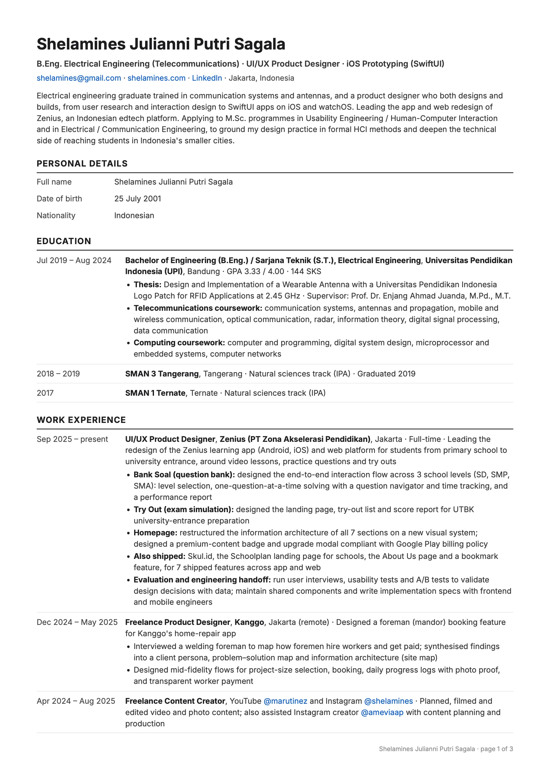 Résumé page 1 of 3