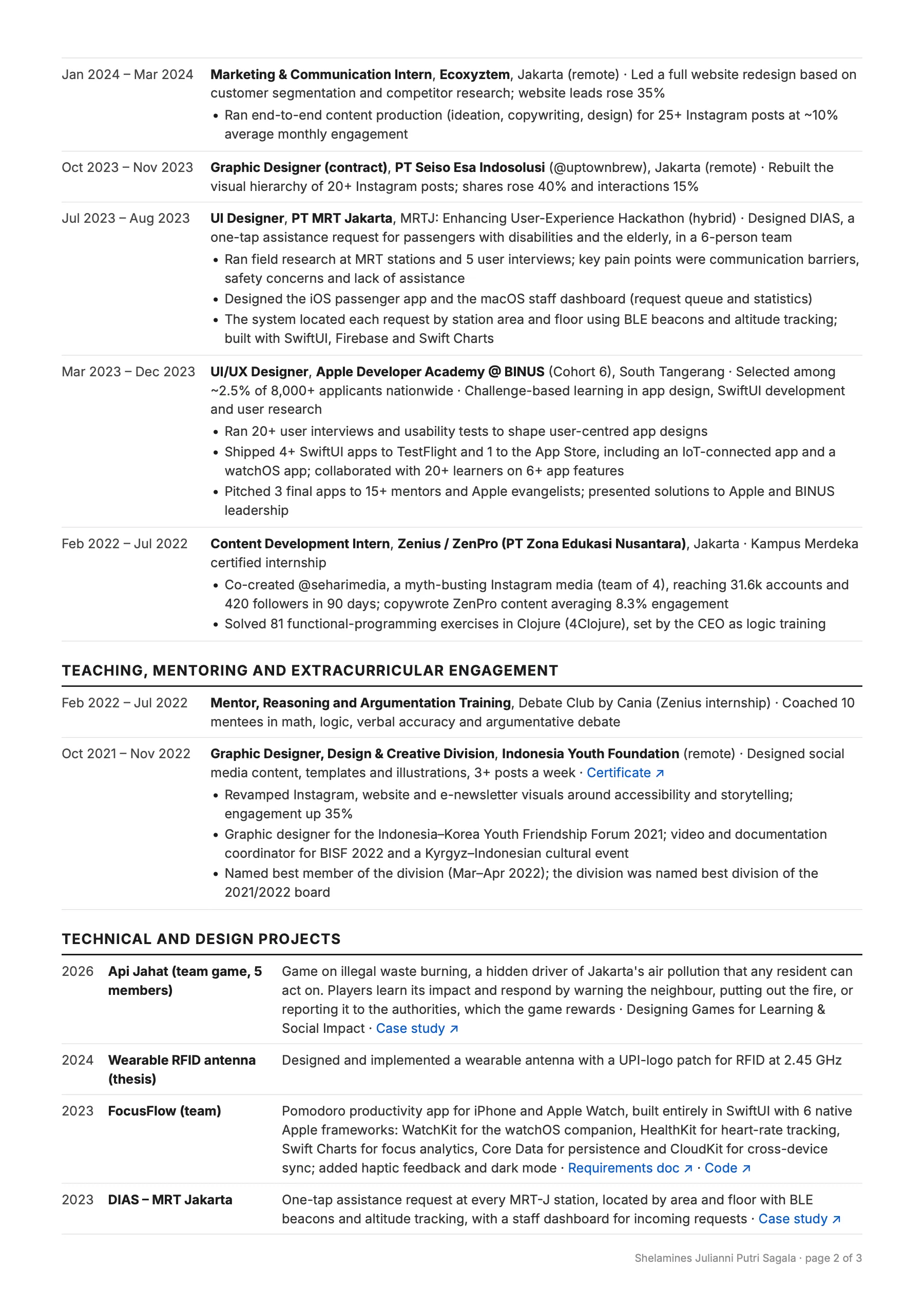 Résumé page 2 of 3