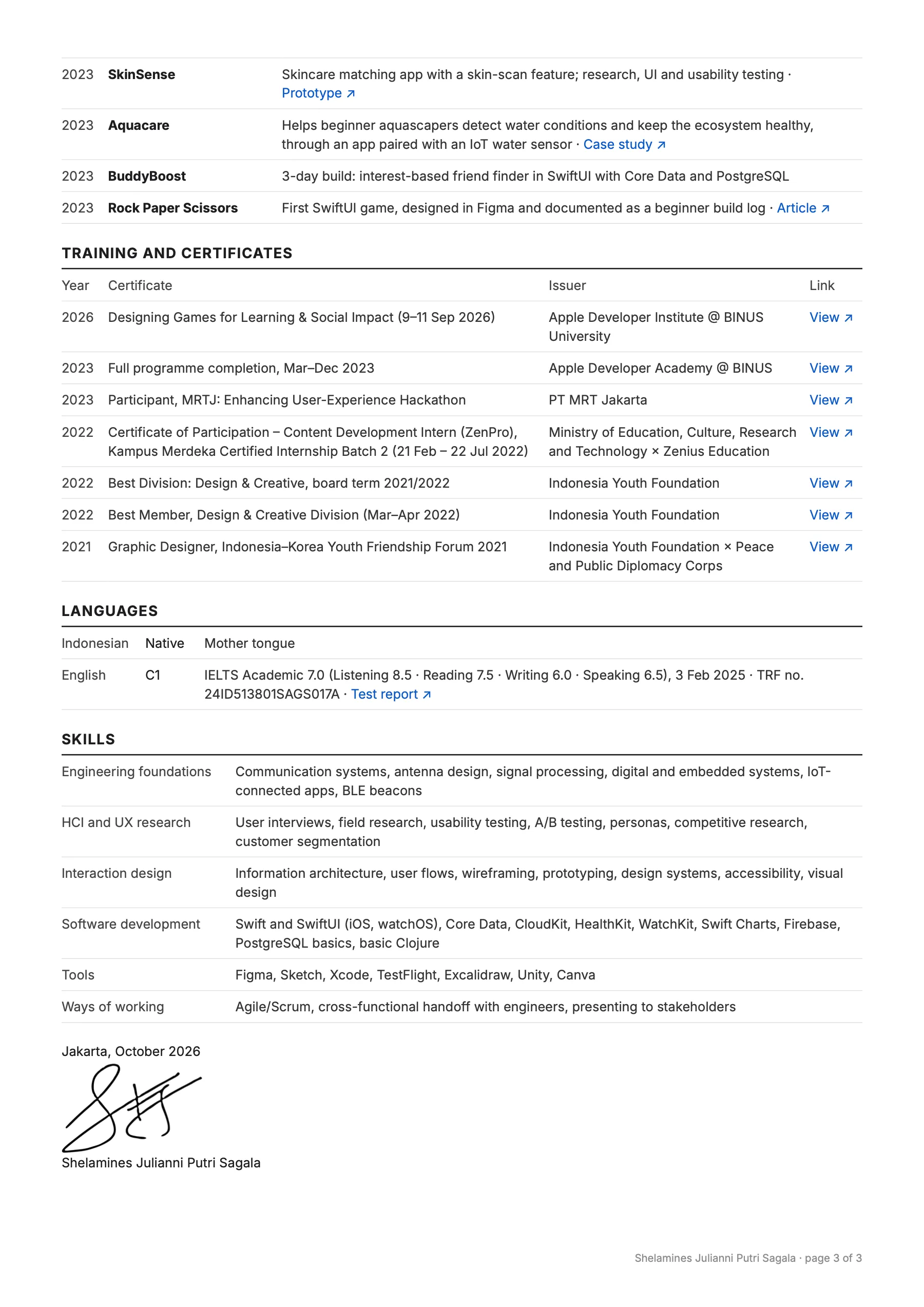 Résumé page 3 of 3